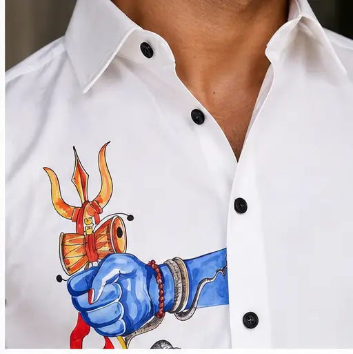 Trishul White Club Wear Printed Cotton Shirt for Men – Full Sleeve Regular Fit