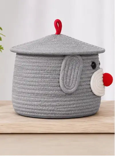 Cute Dog Shape Cotton Rope Storage Basket with Lid | Multipurpose Toy, Clothes & Nursery Organizer