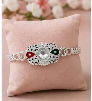 Effete Designer Rakhi Gift Combo – Set of 2 Bracelet Rakhi with Chocolates, Pooja Coin, Roli Chawal & Greeting Card for Brother