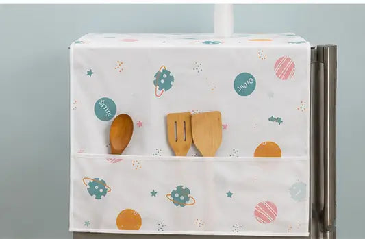 Fridge Top Cover with 6 Utility Pockets – Waterproof Printed Refrigerator Cover 130 × 54 cm with Handle Cover