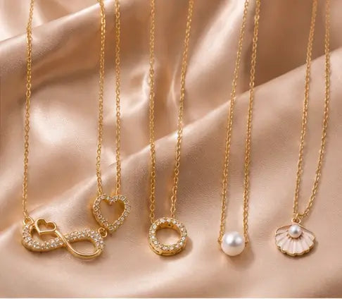 Elegant Gold-Plated Necklace Set – Combo of 5 CZ Chain Necklaces for Women & Girls