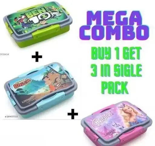Lunch Box & Snack Box Combo for School – BPA Free, Air Tight, Microwave Safe (Pack of 3).