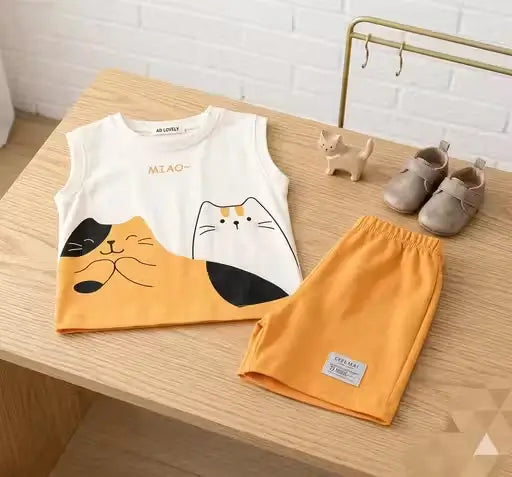 Kids Cotton Summer Clothing Set – Sleeveless T-Shirt & Shorts Combo