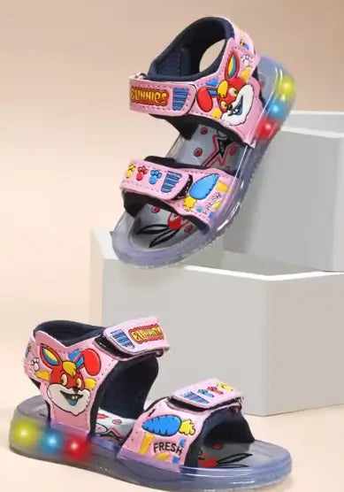 Kids Light-Up Cartoon LED Sandals Double Strap Adjustable Velcro Cushioned Durable Footwear
