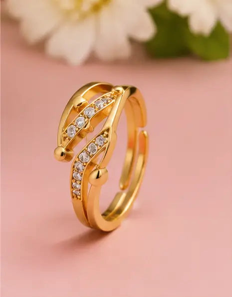 Combo of 2 Gold Plated Adjustable American Diamond Rings for Women & Girls | Free Size Finger Ring Set
