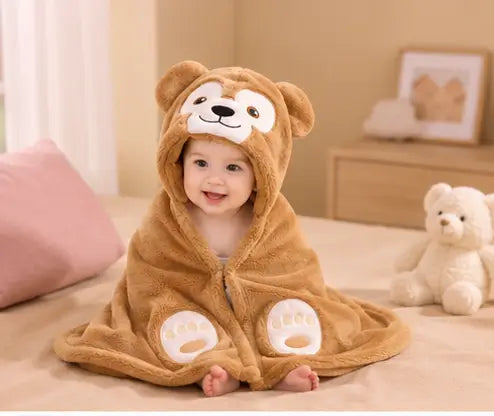 Hooded Baby Bath Towel – Soft Cotton Blend Animal Embroidered Baby Wrap for Boys & Girls