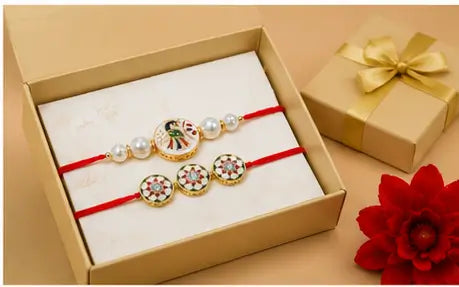 Bhaiya Rakhi Set – Pack of 2 Premium Peacock Rakhi with Roli Chawal | Traditional Raksha Bandhan Rakhi for Brother