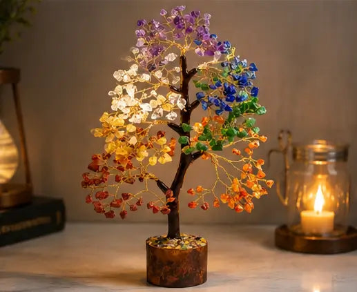 7 Chakra Crystal Tree for Positive Energy – Natural Gemstone Money Tree for Reiki Healing, Feng Shui, Vastu & Home Décor