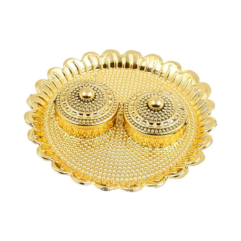Golden Designer Pooja Thali Set with Kumkum & Diya Holders – Decorative Puja Plate for Festivals, Aarti & Home Temple