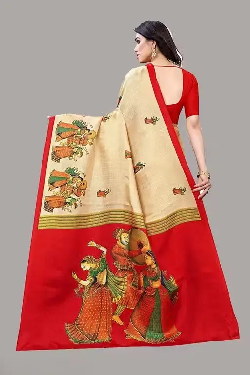 Women's Designer Art Silk Printed Saree with Separate Blouse Piece – Free Size, Elegant Party & Wedding Wear