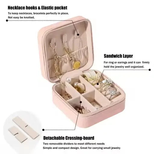 Square Travel Jewellery Case for Women – Leather Travel Earrings Organizer, Multicolor.