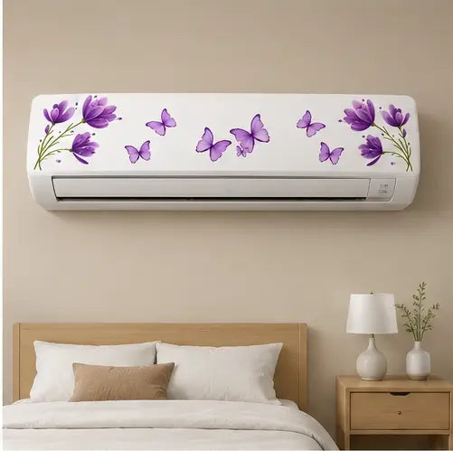 Floral Butterfly AC Sticker | Self-Adhesive Vinyl Air Conditioner Decorative Wall Decal (30 × 76 cm)