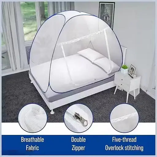 Foldable King Size Mosquito Net for Double Bed with Zipper Doors Strong Polyester Mesh Tent Style Machardani